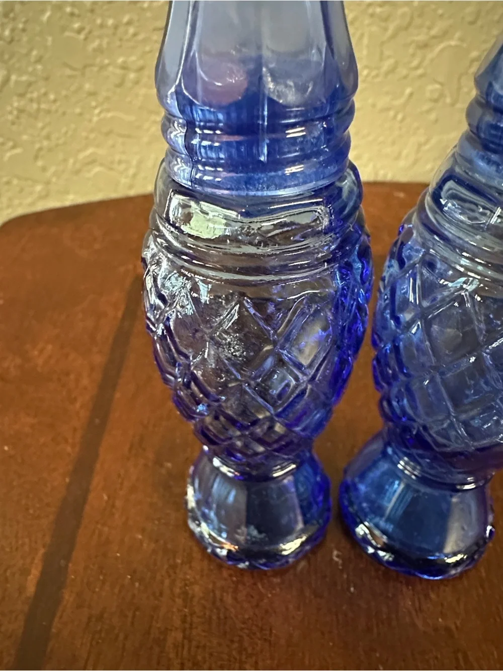 Vintage Avon Cobalt Blue Diamond-Texture Glass Shakers